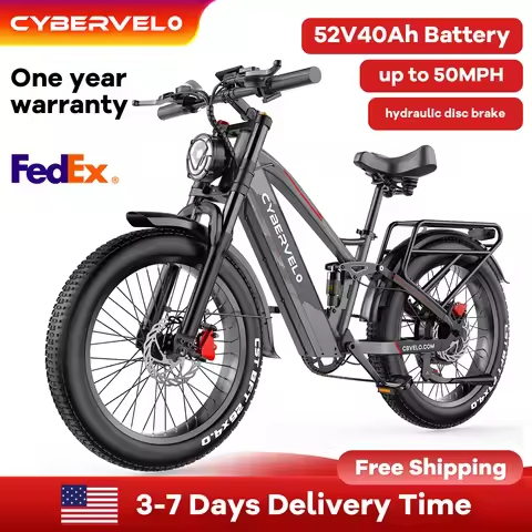 Cybervelo 52V 40Ah Built-in water-proof Battery Ebike for Adults, 5000W Peak Motor, 7-Speed 26" fat 