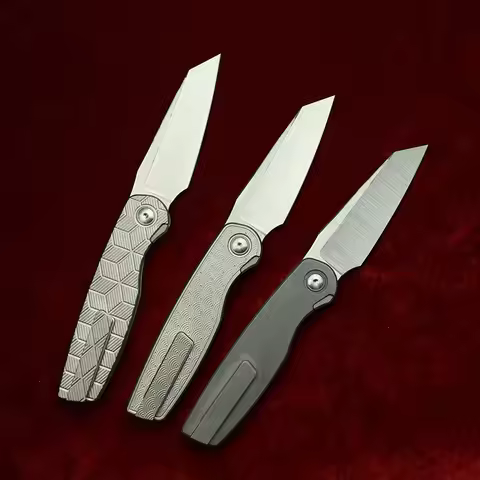 LEMIFSHE Brown Cortex XL Flipper Titanium 154CM/M390 Steel Ceramic Bearing Pocket EDC Tool Camping H