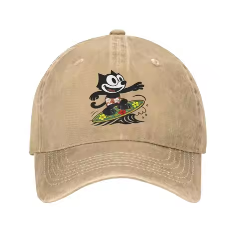 Unisex F-Felix the Cat Surf's Up! Print Hat Casual Distressed Washed Baseball Cap Adjustable