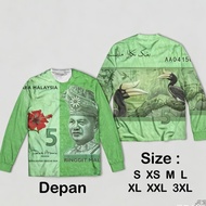 【Stock】Malaysian Banknote Inspired Long Sleeve T-Shirt For Daily Wear With Detailed Front And Back P