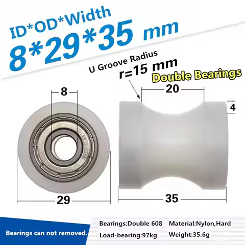 1pc 608z bearing 6/8/10 x29 x 35mm coated pulley rolling wheel CNC nylon machining U slot concave gu