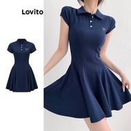 Lovito ชุดเดรสทรงลำลองทรงเรียบง่ายพร้อมโบว์และกระดุมสำหรับผู้หญิง L105MD565 12.19