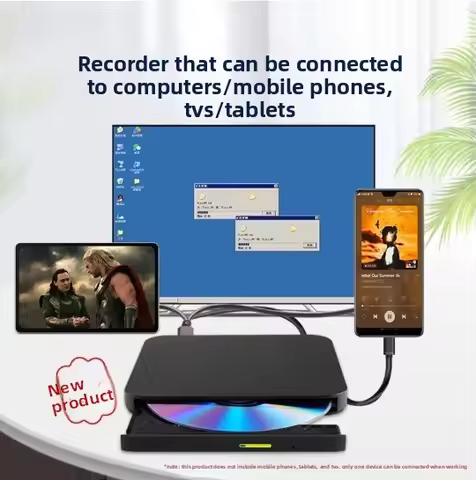 GP96YB70 USB External DVD Writer – Portable Burner for Android Phone, TV & Laptop, Plug & Play, 8x D