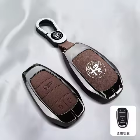 Zinc Alloy Leather Car Remote Key Case Cover Shell for Alfa Romeo Giulia 2015 +Stelvio 2016+ Spider 