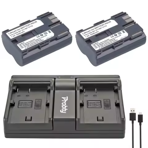 PROBTY 2pcs BP-511 BP511a Camera Battery + USB Dual Charger For Canon 50D 40D 30D D60 5D 10D 20D 20D