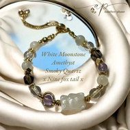 [SG Seller] Handcrafted Jewellery - White Moonston nine fox tail crystal bracelet