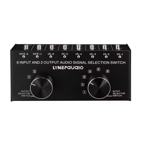 LYNEPAUAIO 6-In-2-Out Audio Switcher Two-Way Audio Signal Selector Box Splitter Distributor with RCA