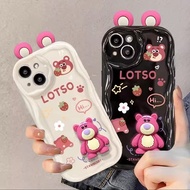 Suitable for IPhone 11 12 Pro Max X XR XS Max SE 7 Plus 8 Plus IPhone 13 Pro Max IPhone 14 15 Pro Max Phone Case Strawberry Bear Ears and Toys Accessories Interesting Cute Design