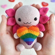 Axolotl plush with rainbow heart / Axolotl pride / LGBTQ