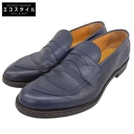 Makers 13th Anniversary RUSSO DI CASSANDRINO Calf Leather Quattro Stitch V-Tip Loafers, Blue, Size 8