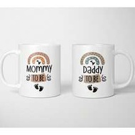 New Parents Coffee Mug Set, "Mommy To Be" & "Daddy To Be" Rainbow Ceramic Cups, Perfect Pregnancy Gi