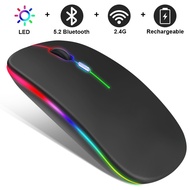 Optical Wireless Bluetooth Mouse Gamer Bluetooth 5.0 + 2.4 GHz Receiver 1600DPI Wireless Mause for Computer Laptop PC Macbook USB Rechargeable RGB Backlight Bluetooth Gaming Mouse