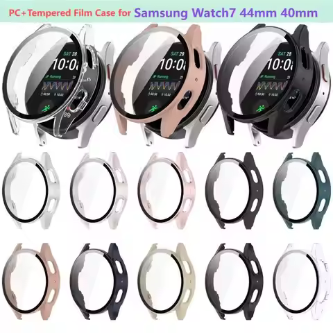 PC+Tempered Glass Case for Samsung Galaxy Watch 7 44mm 40mm Full Screen Cover Bumper Protector Galax