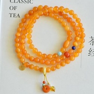 天然俄料雞油黃妖花老蜜蠟手鏈手串三圈 文玩蜜蠟琥珀 新中式手鏈