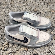 Dior x Travis Scott x Nike Air Jordan 1 "Grey" Low Cut Basketball Shoes Sports Casual Sneakers