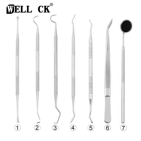 1pc Dental Stainless Steel Clean Tools Dentist Mirror Double Probe Sickle Hoe Sickle Scaler Tooth Ca