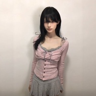 CHANGTONG | ชุดสามชิ้นสไตล์ฝรั่งเศส เสื้อคาร์ดิแกนถัก ชุดเดรสผ้าฝ้ายแขนยาว กระโปรงสั้น แฟชั่นฤดูใบไม