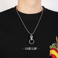Wolf Head Bite Double Ring Titanium Necklace for Men | Hip Hop Style | Hypoallergenic Gif