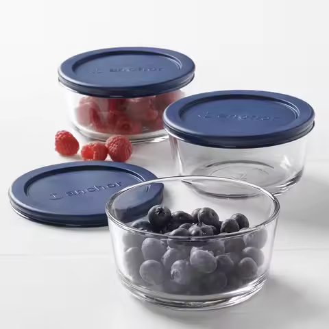 Anchor Hocking Glass Food Storage Containers with Lids, 2 Cup Round, Set of 3