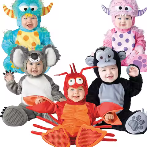 Newborn Bunny Lobster Poodle Dog Gorilla Romper Toddle Koala Hoodie Baby Dragon Shark Animal Onesie