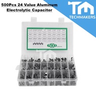 500Pcs 24 Value Aluminum Electrolytic Capacitor Assorted Kit Set with Box 16V~50V 0.1uF to 1000uF 0.