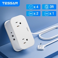 TESSAN อะแดปเตอร์เดินทางขนาดเล็กรางปลั๊กไฟพร้อมพอร์ต USB C ล่องเรือสำคัญ 1M Flat Plug สายต่อขยายสั้น