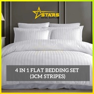 Hotel 3CM Stripes 4 in 1 Bedding Set - White Duvet Cover Hotel/Cadar Putih Hotel/Sarung Bantal Hotel