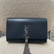 YSL 灰銀流蘇 肩背包 斜背包 Kate