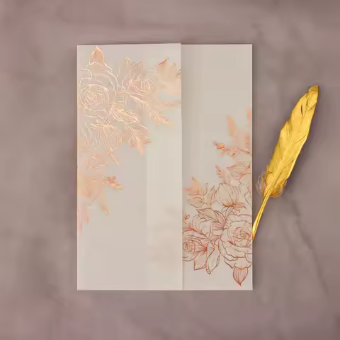 100pcs Vellum Wedding Invitations Cards Rose Gold Foil Bridal Show Invite Envelopes Purple Gilding S