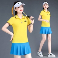 AT/🏮Tennis Skirt Sports Suit Female Summer Short Sleeve Skort Casual Skirt Tennis Suit Kindergarten Teacher Kindergarten