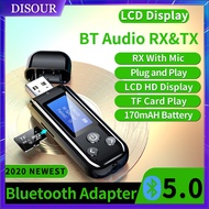 DISOUR USB Bluetooth 5.0 Audio Transmitter Receiver LCD Display 3.5MM AUX RCA Stereo Wireless Adapter Built-in Battery For TV PC