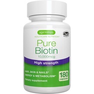Igennus Clean Biotin 10,000mcg, Extra Strength, 180 Small Easy to Swallow Capsules, Vitamin B7, Lab 