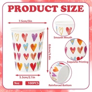 100Pcs Valentine‘s Day Paper Cups Watercolor Hearts Chocolate Cocoa Tea Cups Colorful Love Hearts Di