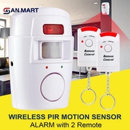 AN.MART Wireless Pir Motion Sensor Alarm + 2 Remote Controls Shed Home Garage Caravan MY