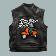 vest motor kulit asli hitam Rompi logo VESPA SCOOTER jaket biker moge