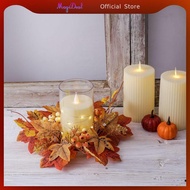 MagiDeal Artificial Maple Leaves Candle Ring Pillar Candle Rings Fall Candle Rings