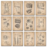 Musical Instrument Blueprint Poster Piano Stand Drum Accordion Decoration HD Poster No Frame Canvas 