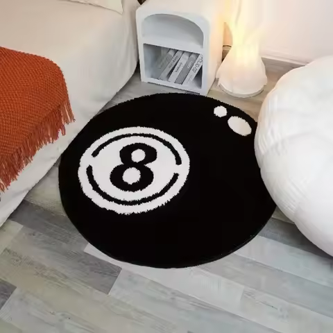 VIKAMA Black 8-Ball Round Carpet, Anti-Slip Carpet, Living Room Sofa Cushion, Soft Bedroom Carpet, H
