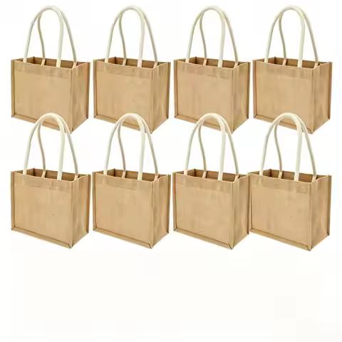 4/8pcs Sturdy Top-Handle Bags Multifunctional Reusable Linen Beige Rope Bags Shopping, Beach, School
