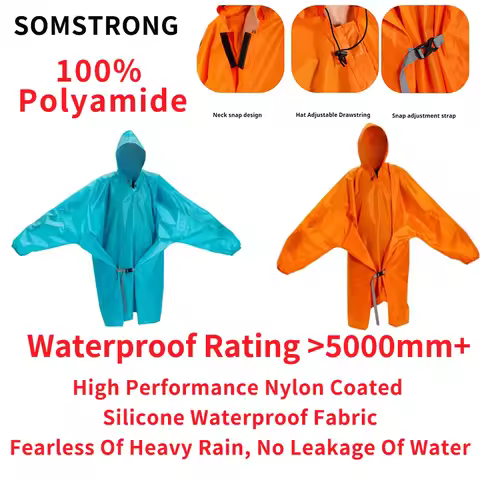 SOMSTRONG Sleeveless Raincoat Lightweight Portable Highly Tear Resistant Nylon Coated Silicone Water