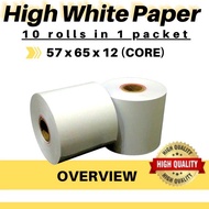 [High Quality High White Paper Roll] 57mm X 65 mm x 12 (Core) - 10 Rolls