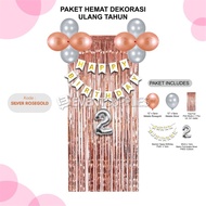 Terlengkap Paket Hemat Dekorasi Ulang Tahun Gold Hitam Pink Silver [Angka Bebas] Anak Remaja Dewasa 