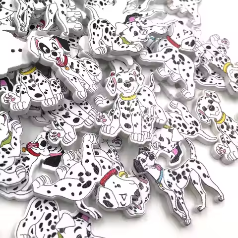 25/50/100pc Mix Spotted Dog Kid's Wood Buttons Sewing Gift Crafts 2 Holes WB410