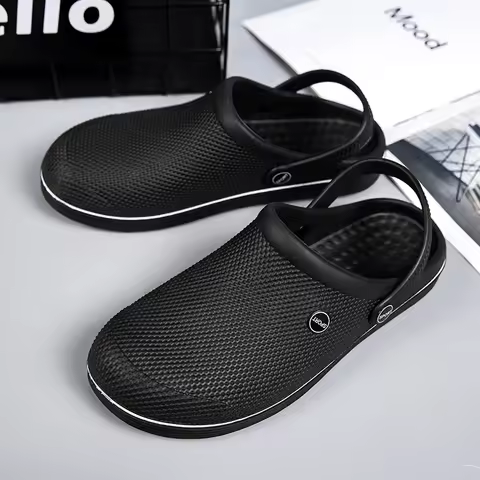 Men's flat EVA plastic waterproof perforated shoes with 2 pairs of sandals and slippers, fisherman's