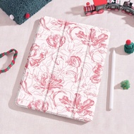 เคสไอแพดดอกไม้ริ้วสีชมพู ใช้ร่วมกับ Apple iPad Air 11 (2025 M2) / iPad 11th Gen 11" (A16 2025) / iPa
