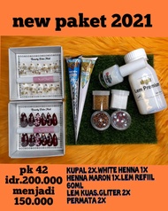 paket 42 henna maroon henna putih dan kuku palsu