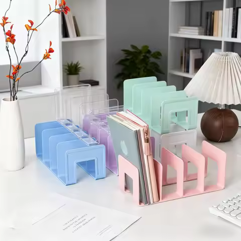 Bookend Shelf, Book Storage Organizer, Acrylic Divider, Book Desk, Book Clip, Book Stopper