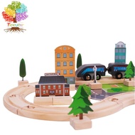 Wooden Train Set for Toddler - 39 Pcs Wooden Train Tracks with House, Tree & Wooden Trains - Train T
