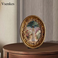 [Vsenkes] 5.8x7.3 Inch Vintage Oval Photo Frame with Wall Hook Photo Gallery European Art