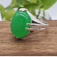 Cincin Lelaki 925 Perak Original Batu Permata Zamrud Masak 925 Pure Silver Green Stone Men Ring